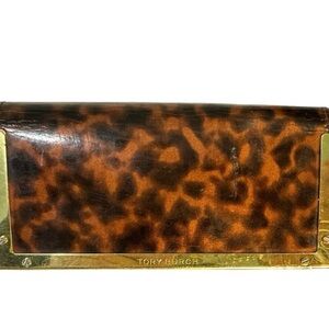 TORY BURCH SUNGLASSES CASE 
GOLD TRIM WITH LEOPARD PRINT